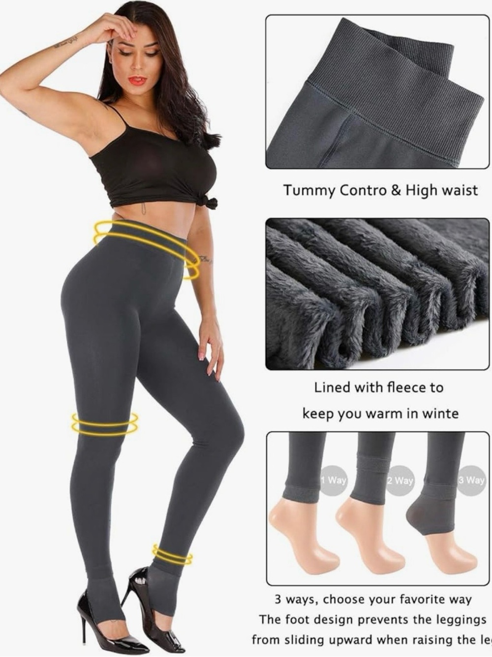 High-Waist Fleece-Lined, Stirrup/ Footed Leggings — Dark Blue